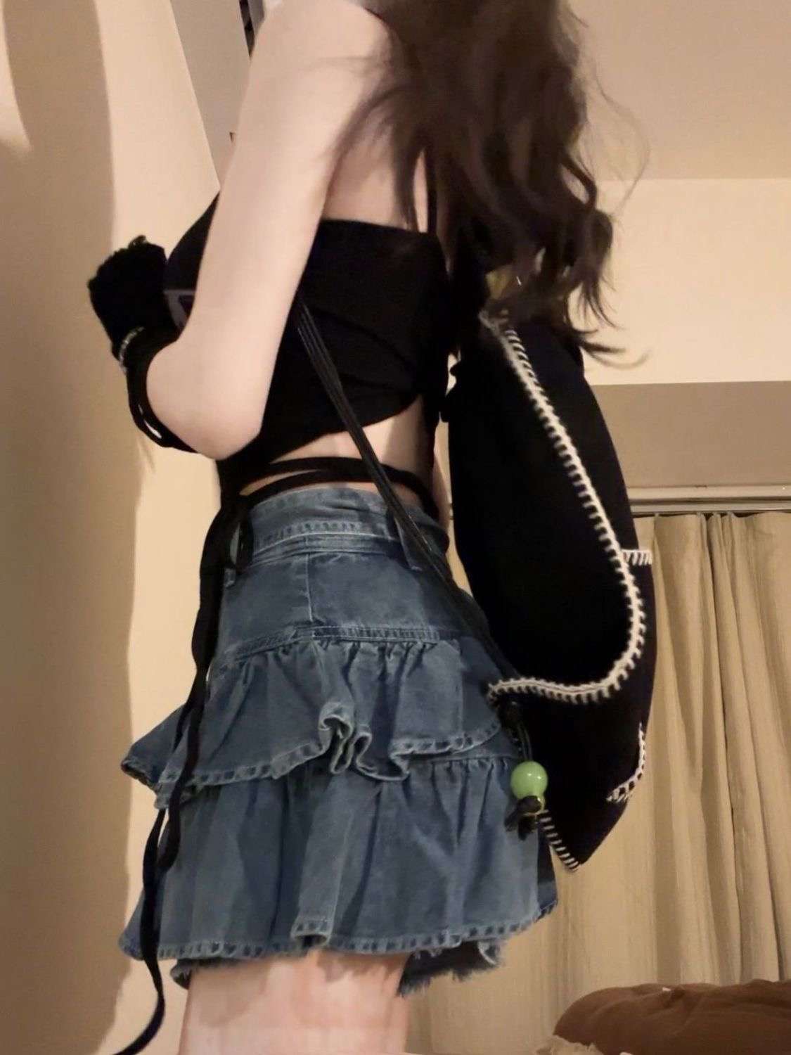フリルティアードデニムミニスカート