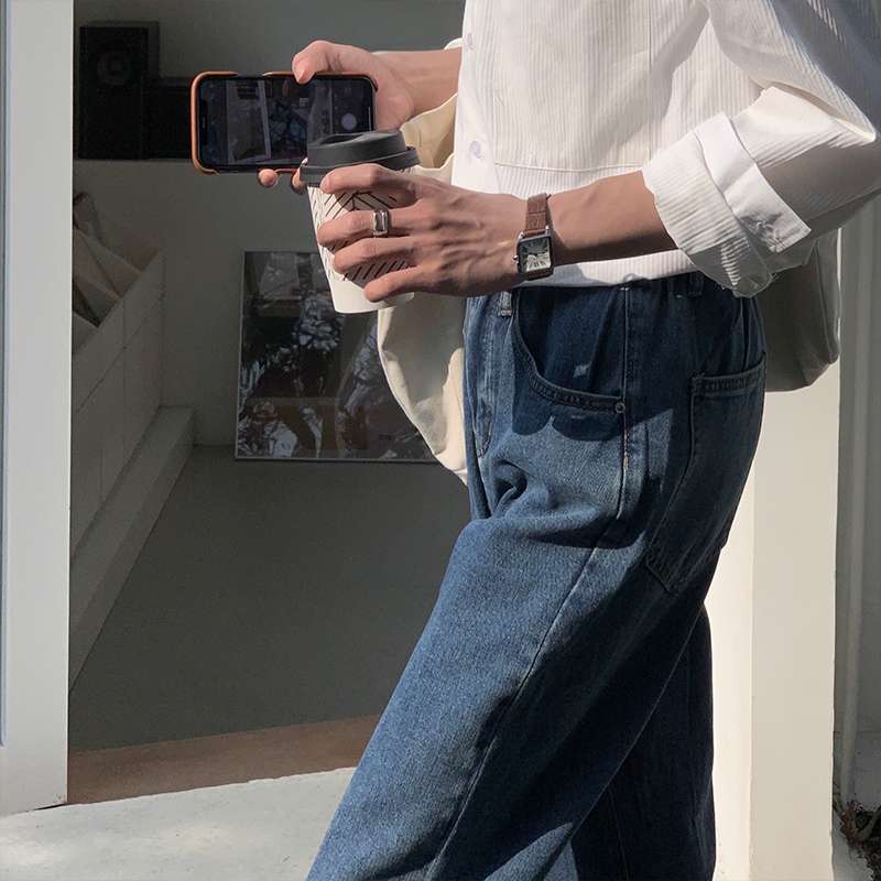 韓国スタイル リラックスストレートデニム