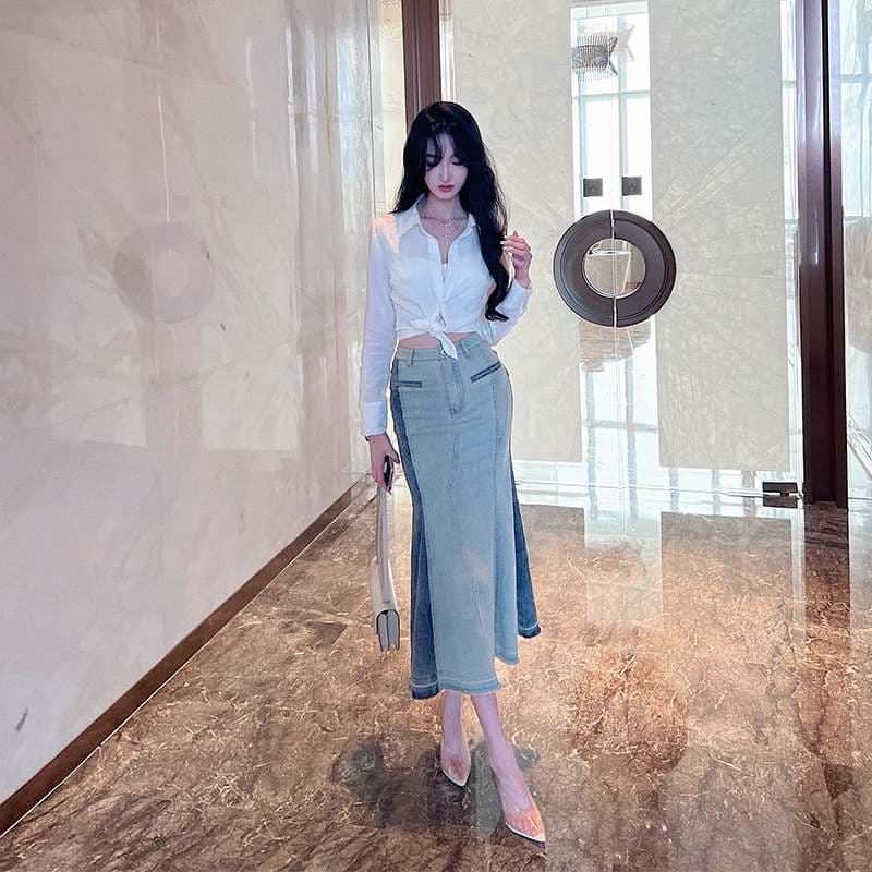 カジュアルスタイル マーメイドラインデニムスカート