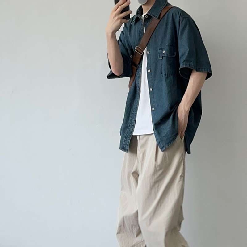 カジュアルスタイル オーバーサイズ デニムシャツ 半袖