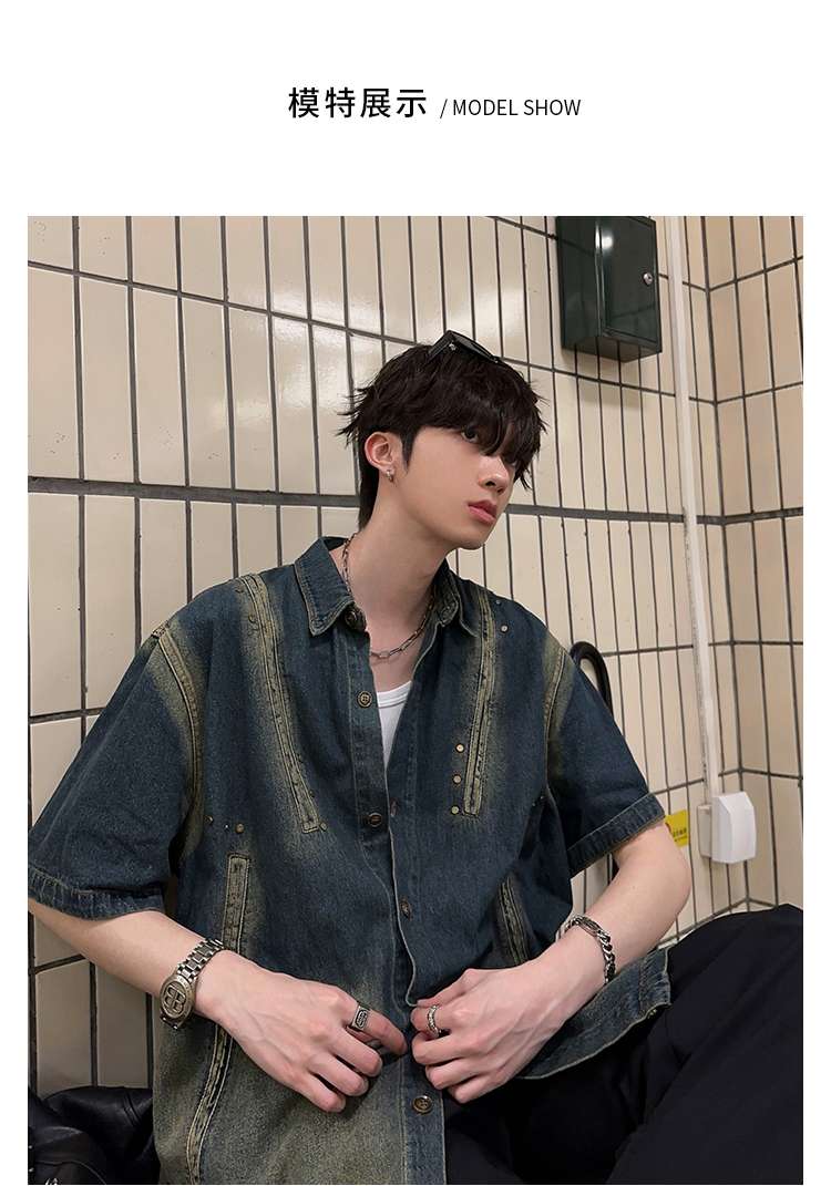 韓国スタイル ヴィンテージ風オーバーサイズデニムシャツ