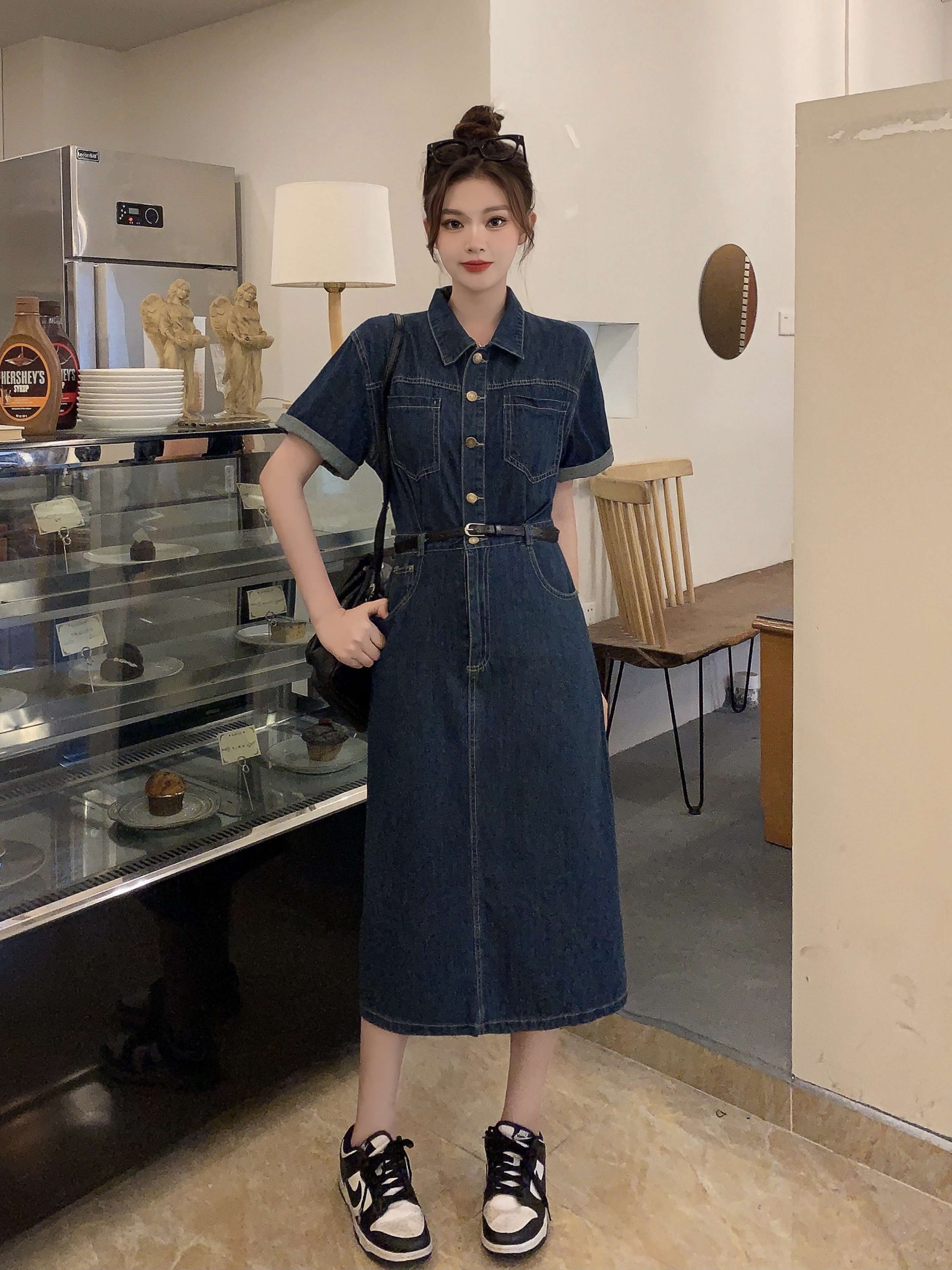 韓国スタイル クラシックデニムシャツワンピース