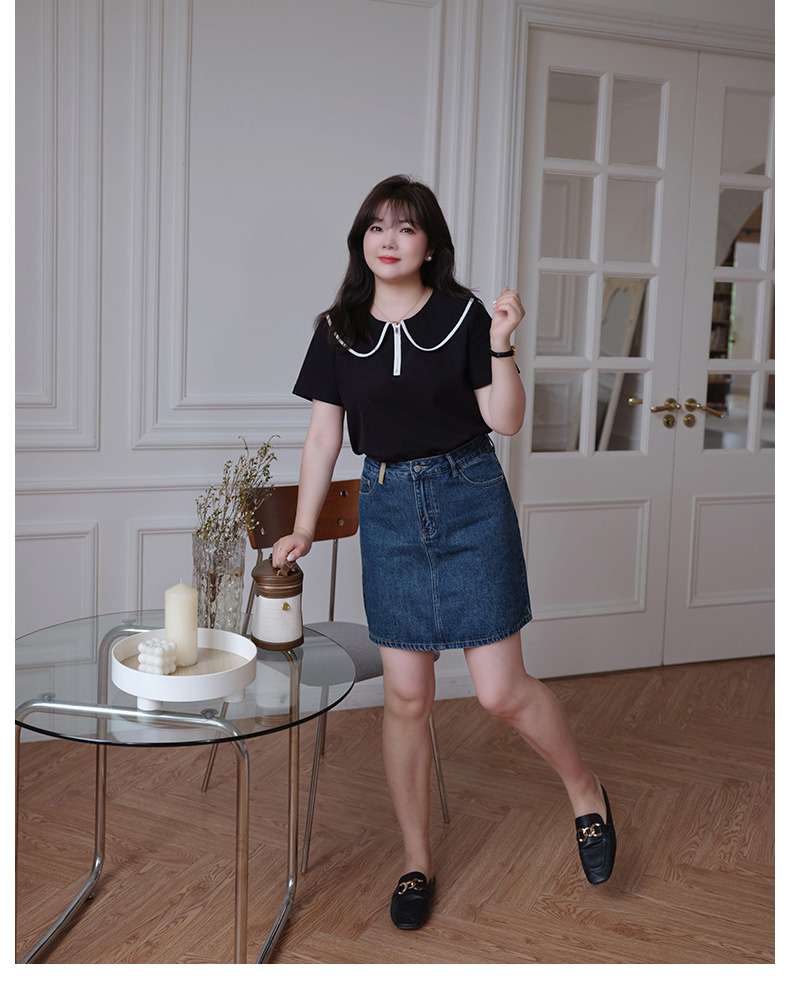 カジュアルスタイル　デニムフレアミニスカート