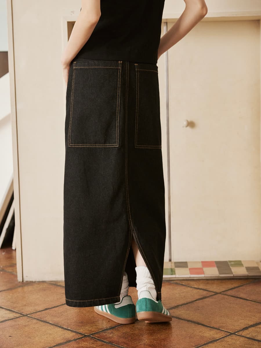 デニムスカート たっぷりAラインデニムロングスカート
