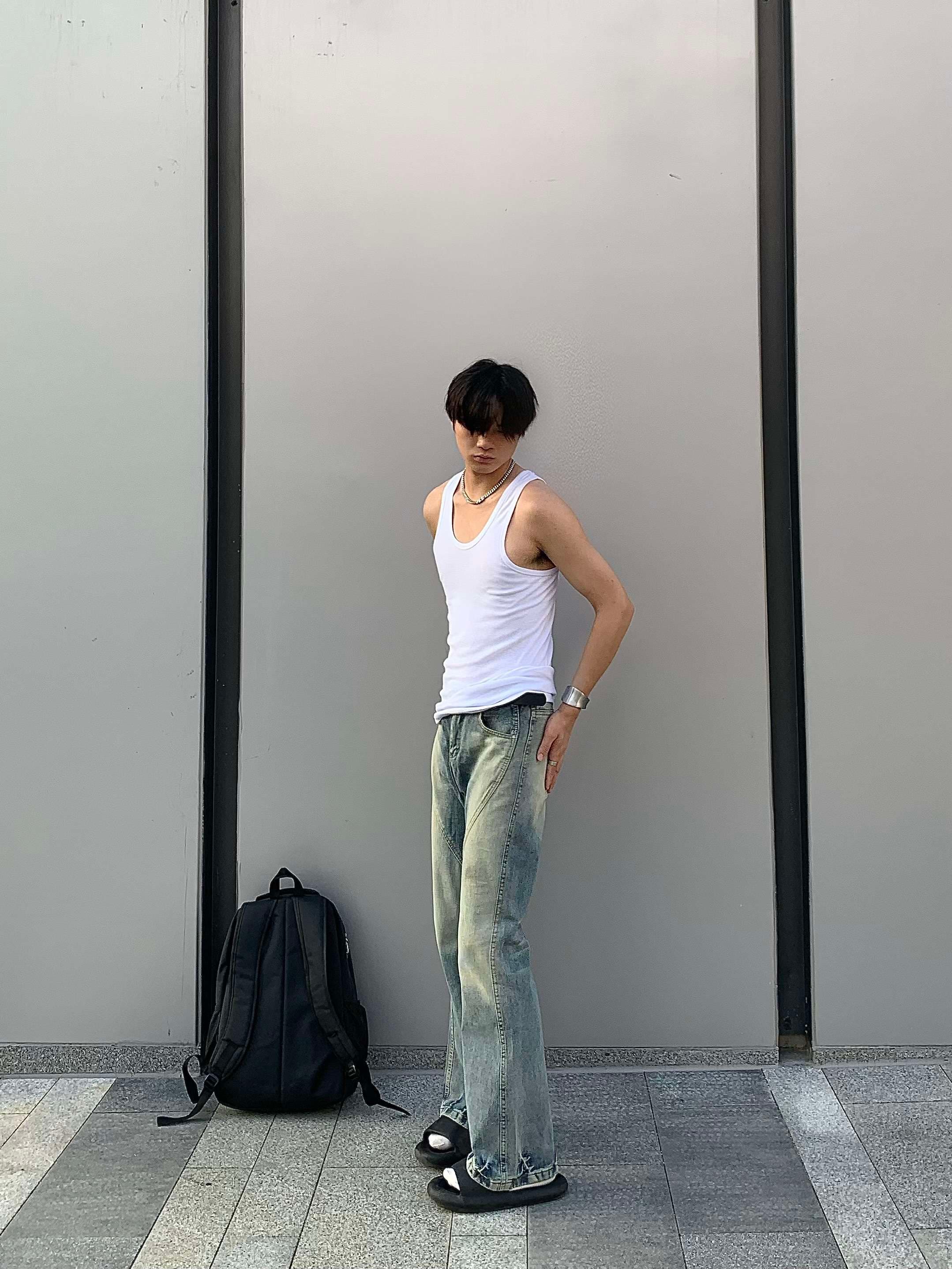 ストリートスタイル ヴィンテージウォッシュ フレアデニム