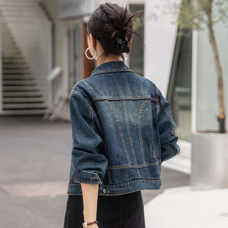 韓国スタイル クロップドデニムジャケット
