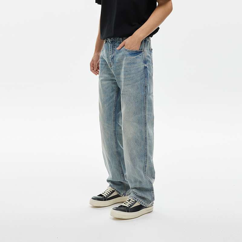 韓国スタイル ヴィンテージ風ストレートデニム