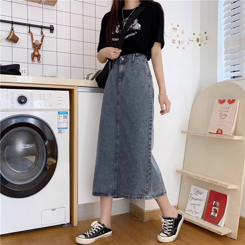 デニムスカート ロングスカート スリット入り 着回し抜群 脚長効果