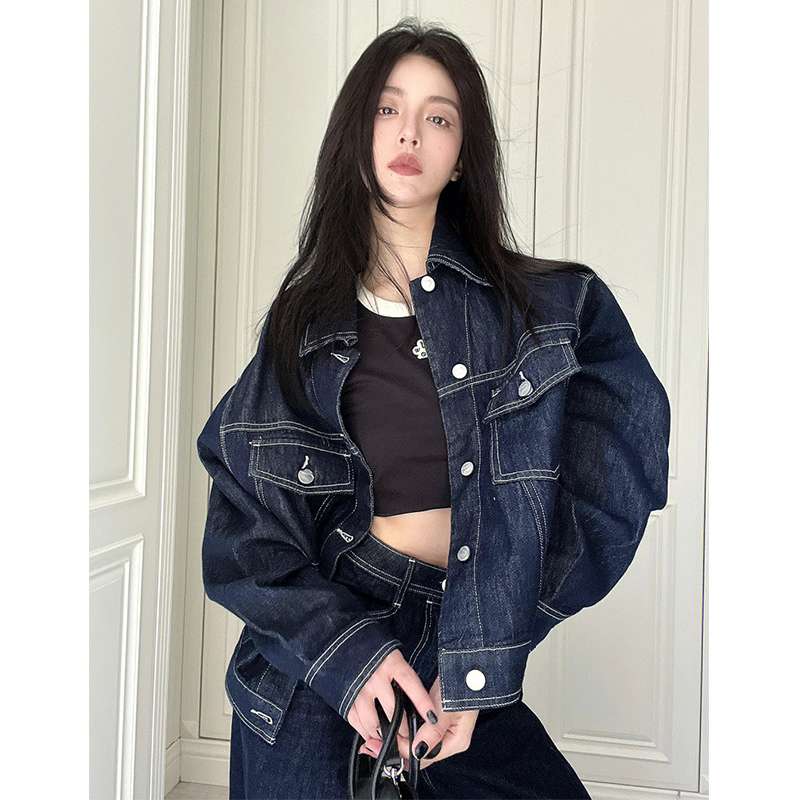 韓国スタイル オーバーサイズデニムジャケット＆ワイドパンツセット