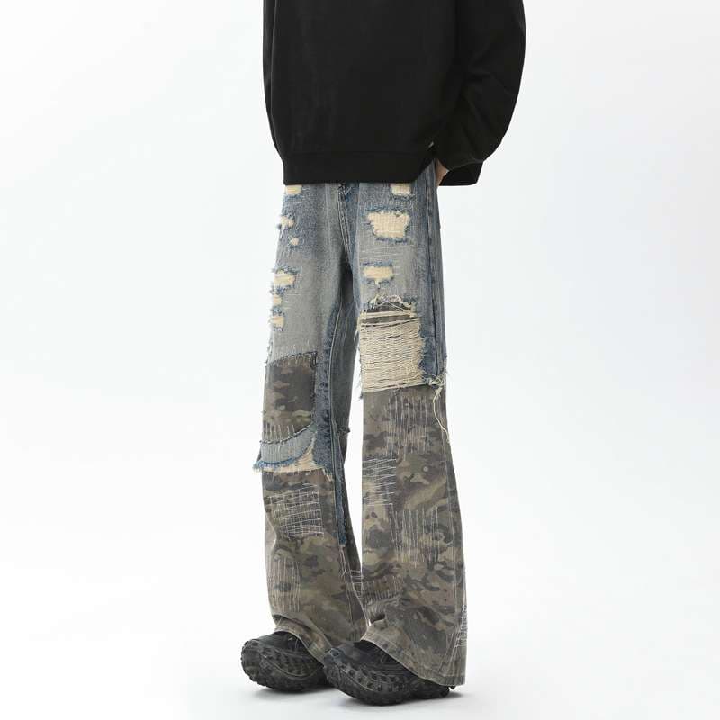 ダメージ加工 ワイドジーンズパンツ