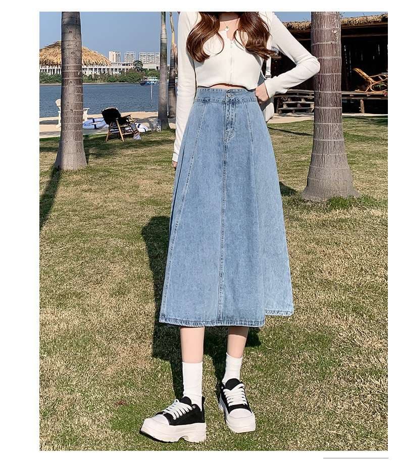 カジュアルスタイル ふんわりデニムフレアロングスカート