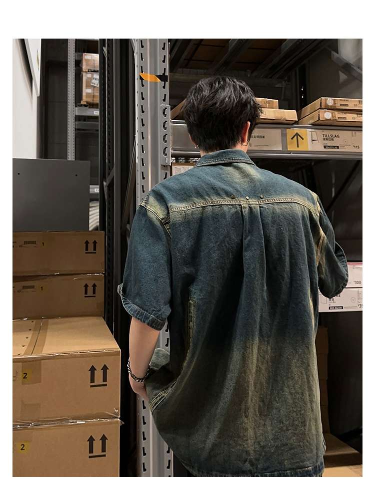 韓国スタイル ヴィンテージ風オーバーサイズデニムシャツ