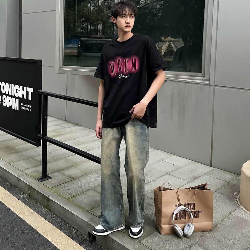 カジュアルスタイル ヴィンテージ風ワイドデニムパンツ