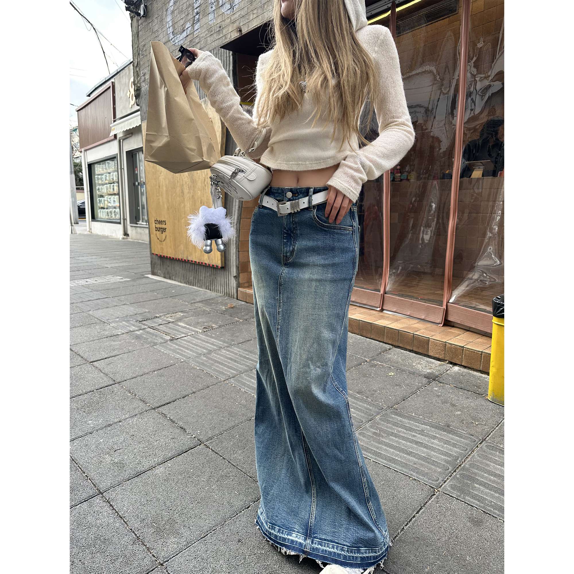 カジュアルスタイル　リラックスデニムロングマキシスカート