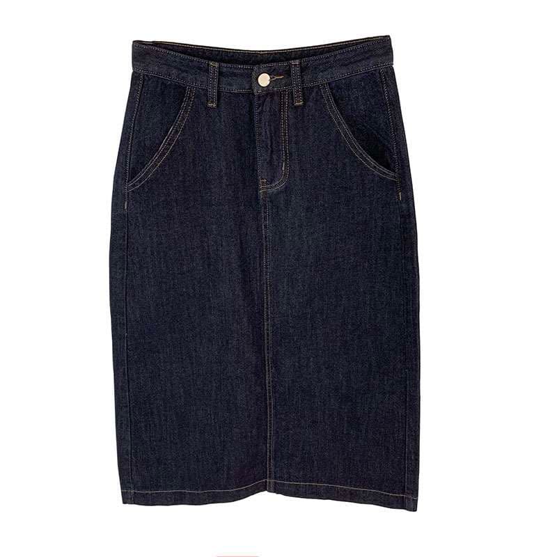 カジュアルスタイル　コンパクトデニムミディロングスカート