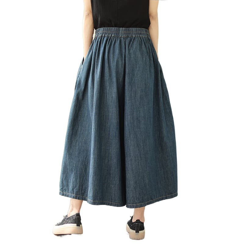 デニムスカート ウエストゴム デニムロングスカート
