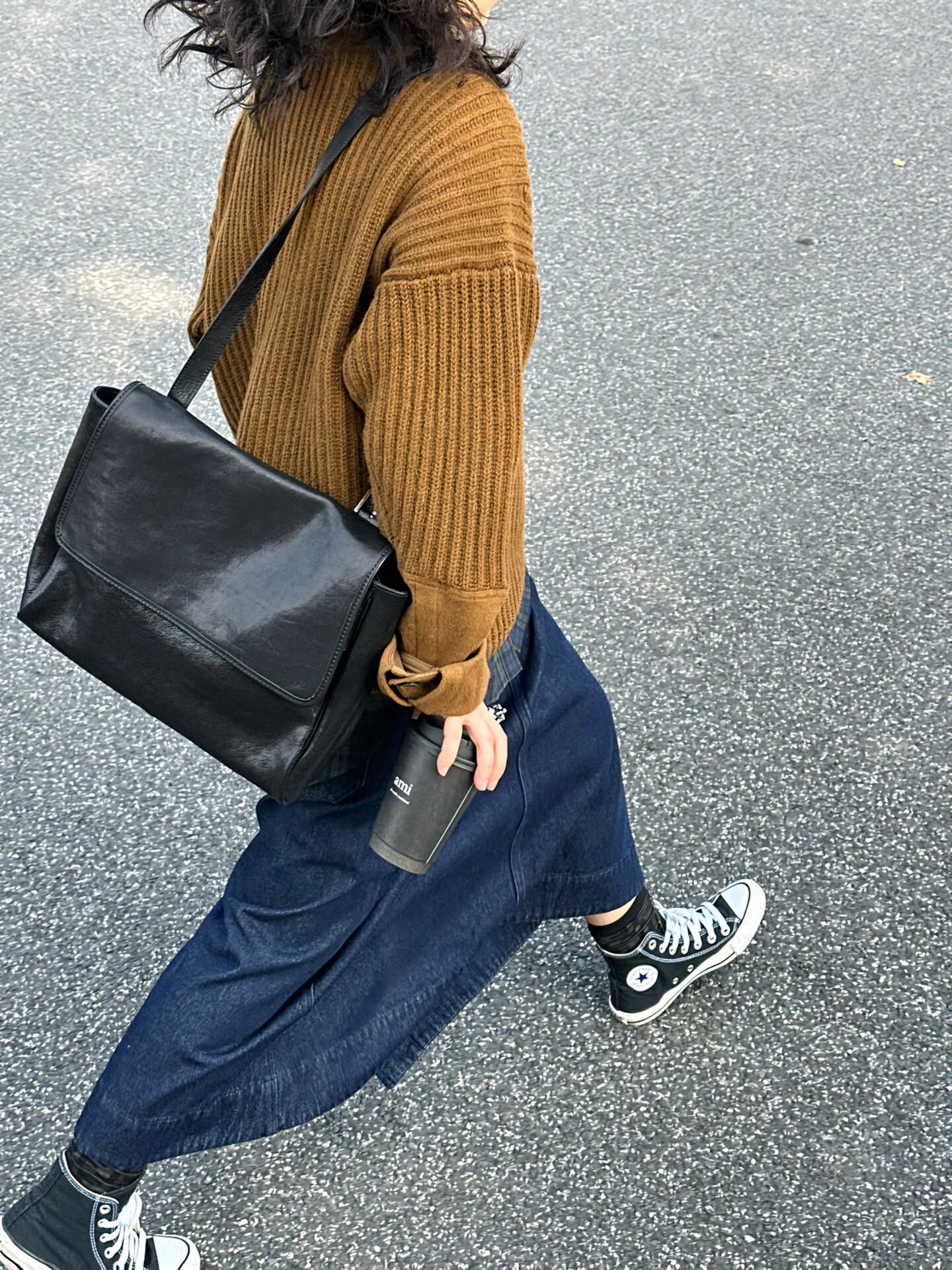 切替デニムマキシロングスカート