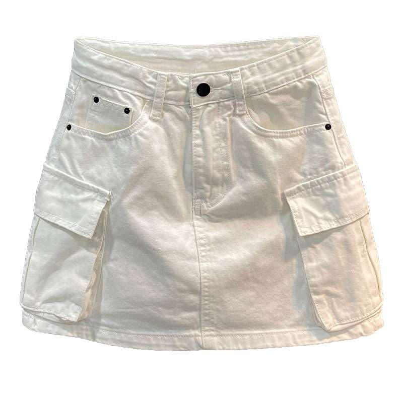 カーゴポケット付きホワイトデニムミニスカート
