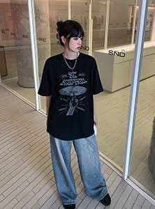 カジュアルスタイル オーバーサイズ ワイドデニムパンツ