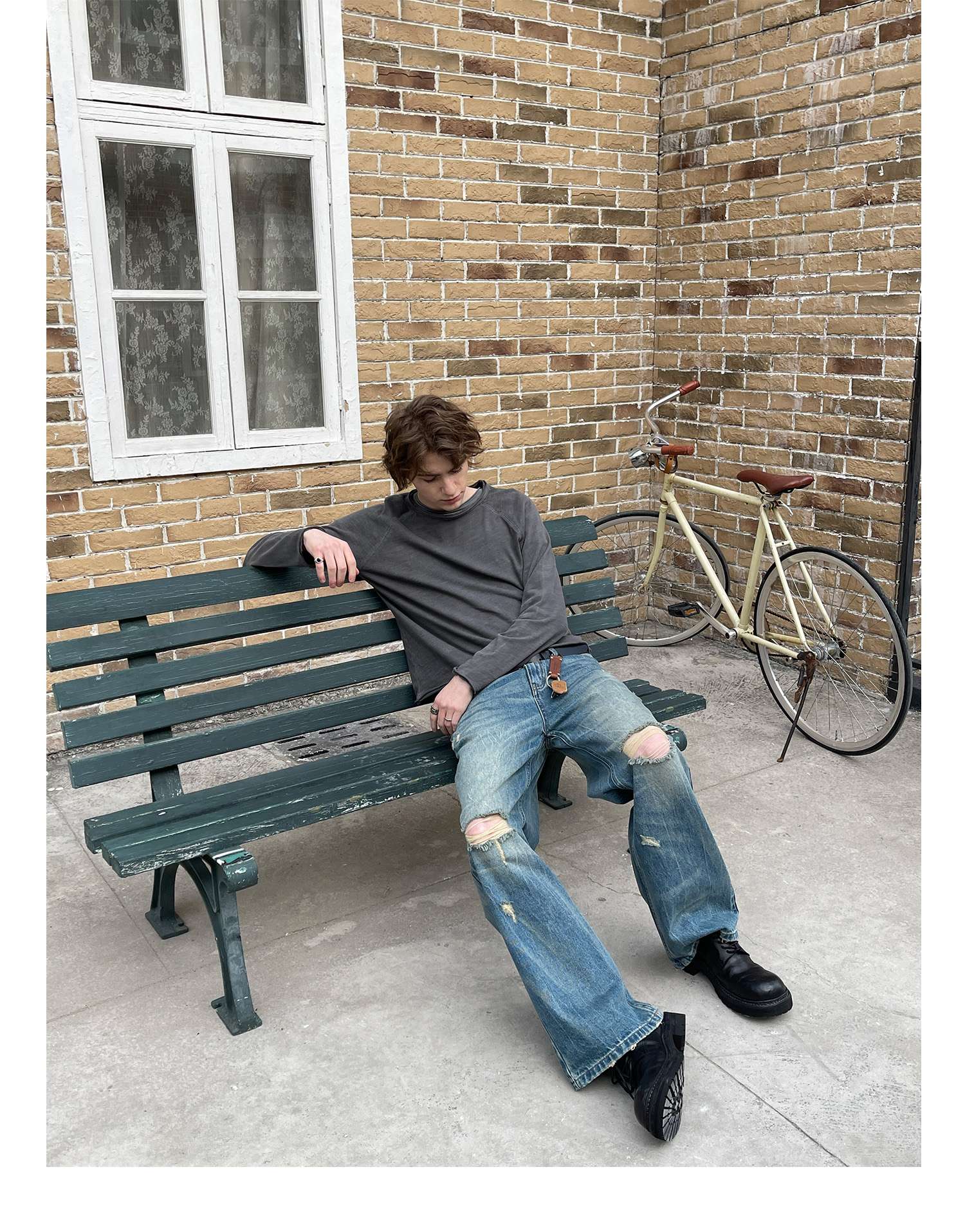 アメリカンスタイル ヴィンテージ風ダメージ加工ワイドデニム