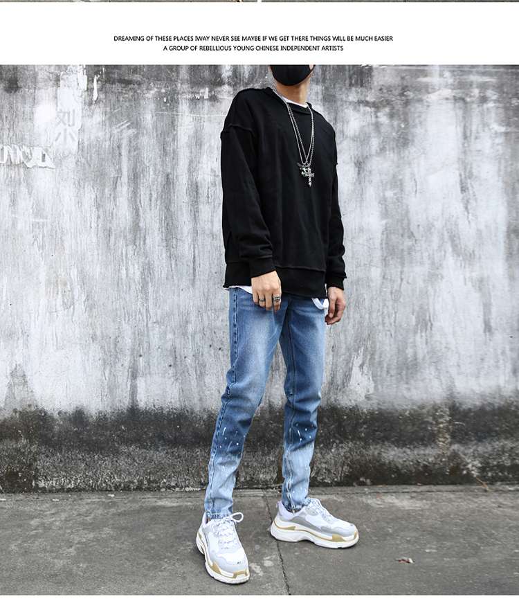 デニム グラデーションウォッシュ加工ストレートジーンズ