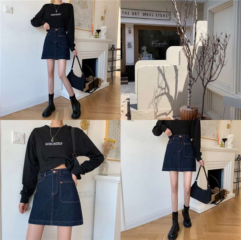 Aラインデニムミニスカート ワークテイスト