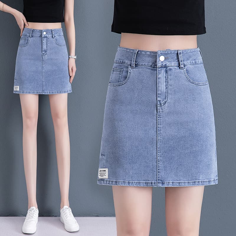 デニムスカート ハイウエストデザインの台形シルエット ミニ