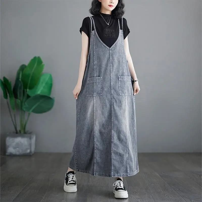 デニムスカート ゆったりシルエットデニムサロペットスカート