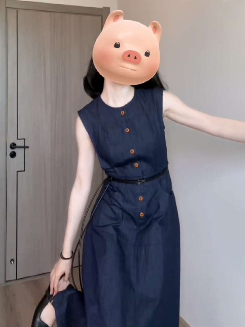 韓国スタイル デニムボタンワンピース