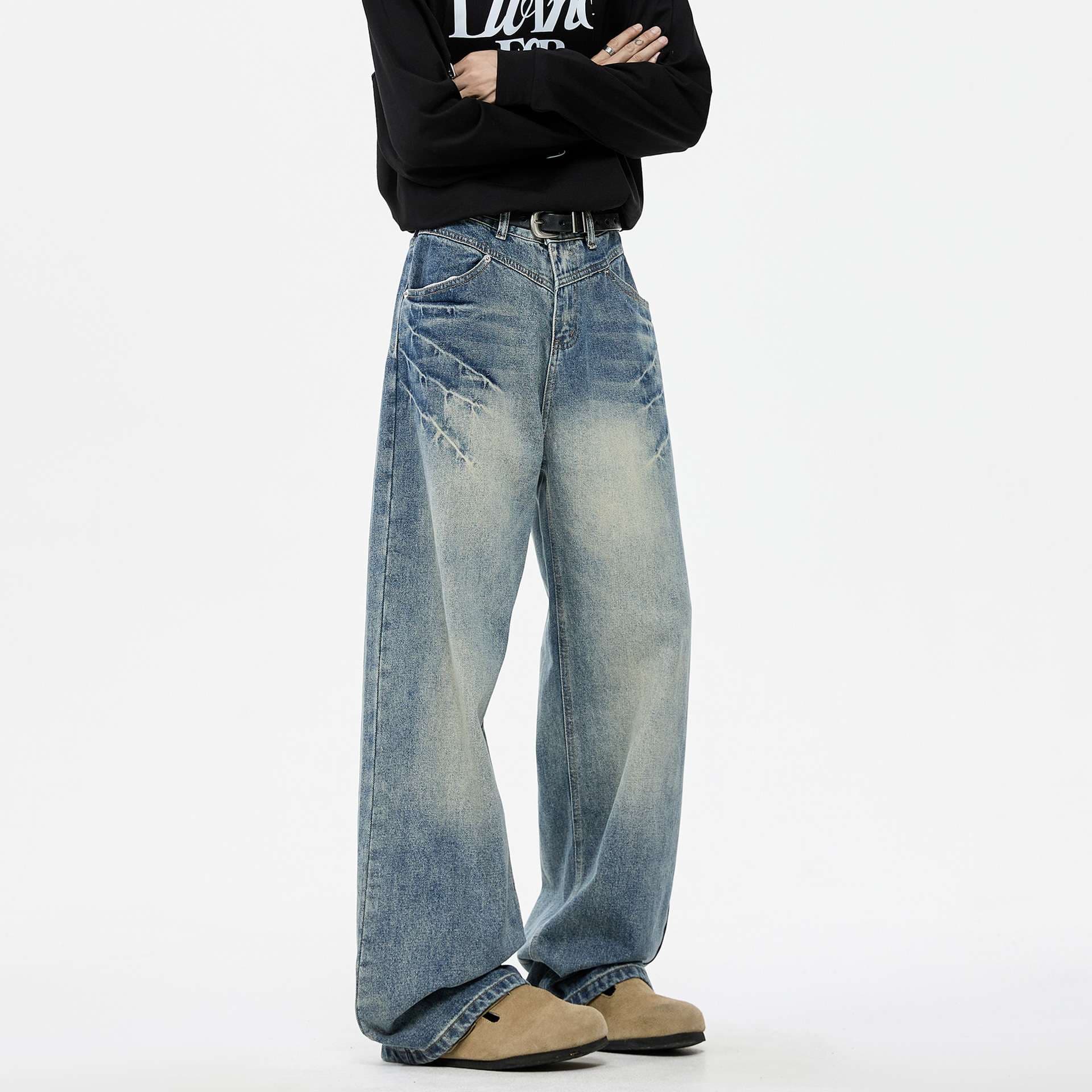 リラックスワイドストレートデニムパンツ