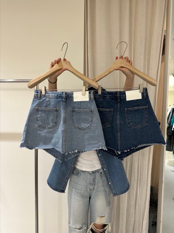 デニムスカート ハイウェスト ミニスカート リボンディテール付き