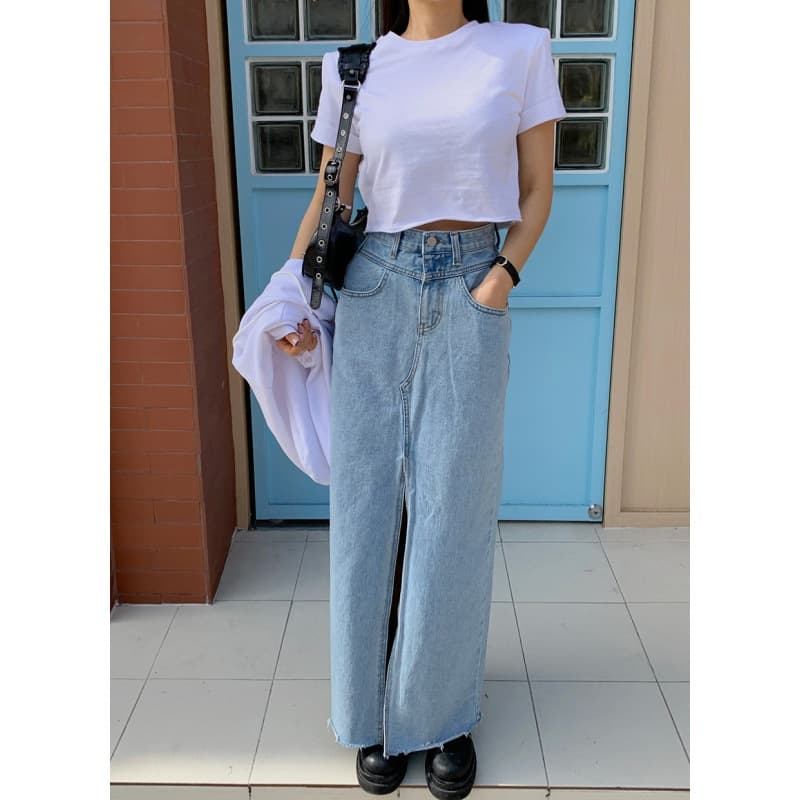 デニムスカート ハイウエストスリット