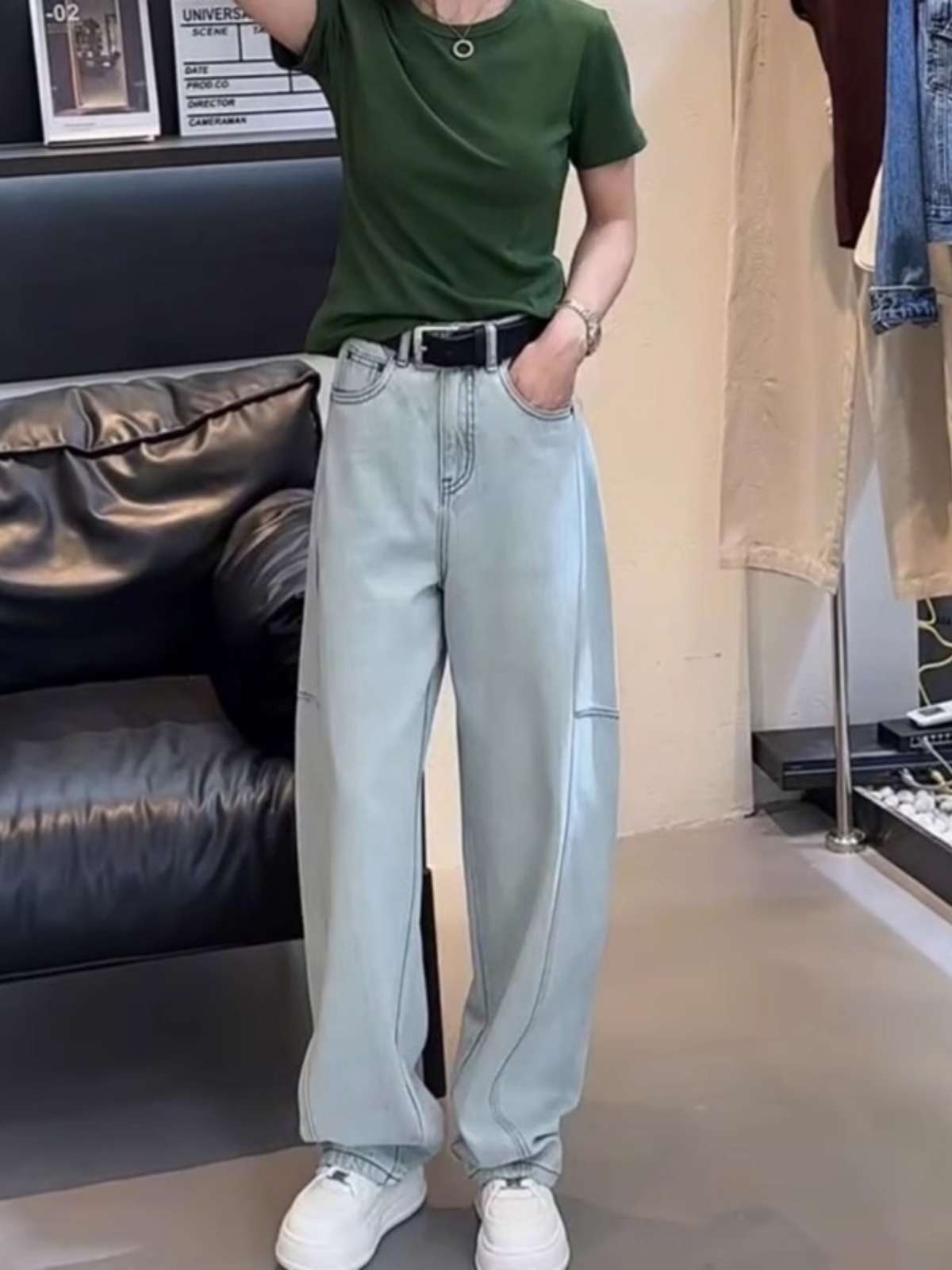 韓国スタイル ゆったりワイドデニム バギーパンツ