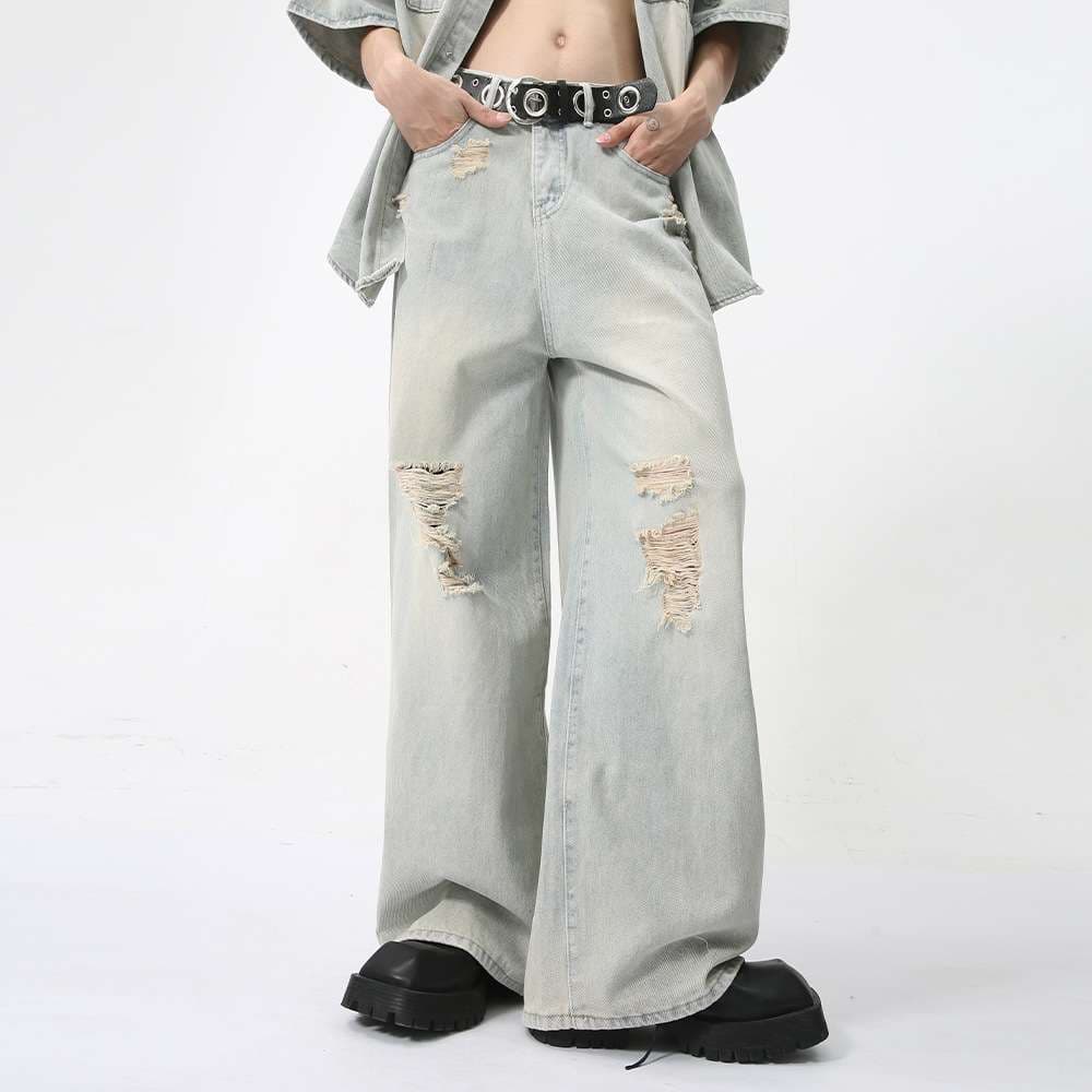 韓国スタイル オーバーサイズデニムパンツセットアップ