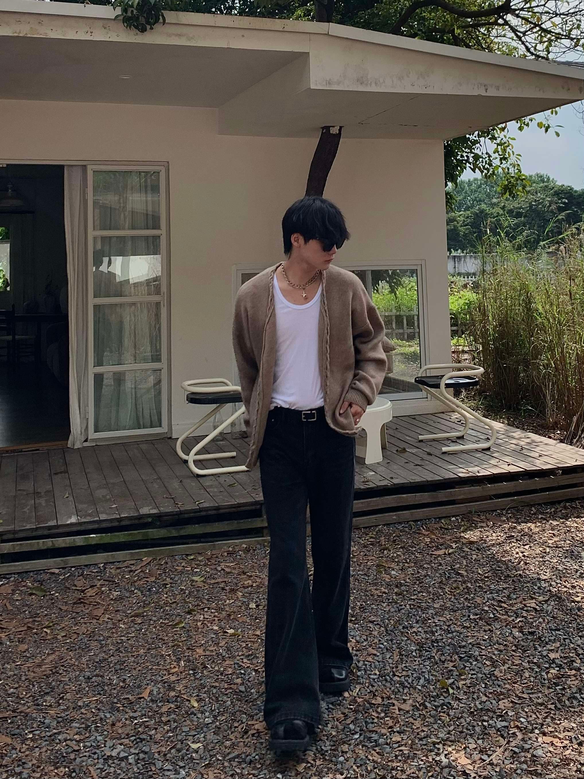 韓国スタイル レトロワイドフレアデニムパンツ