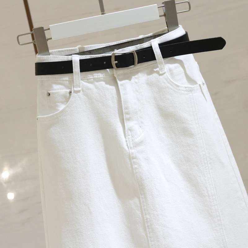 クリーンホワイトデニムロングタイトスカート