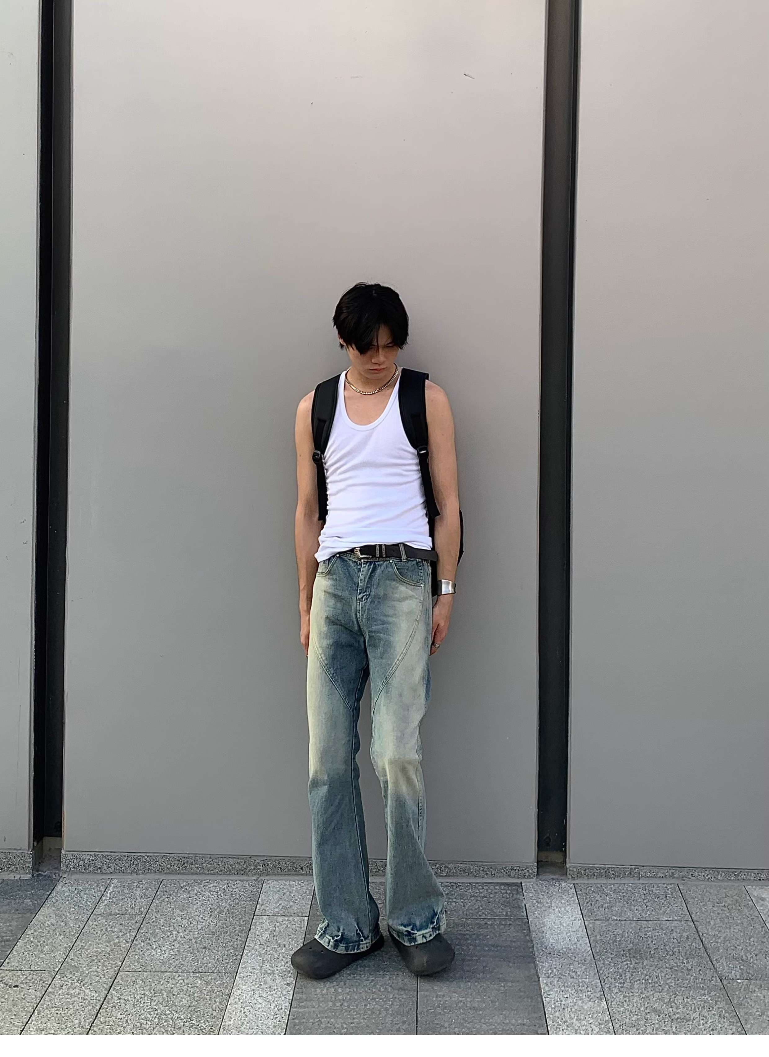 ストリートスタイル ヴィンテージウォッシュ フレアデニム