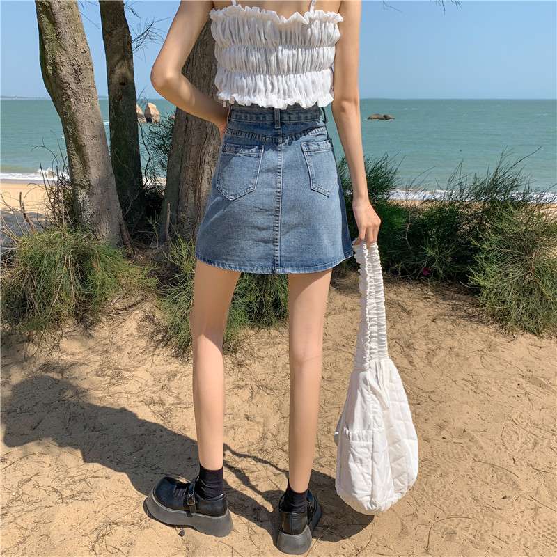 ビーチリゾート風Aラインデニムミニスカート