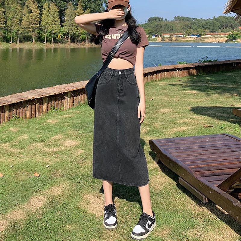 デニムスカート 春新作デニムロングスカート レディース４色展開