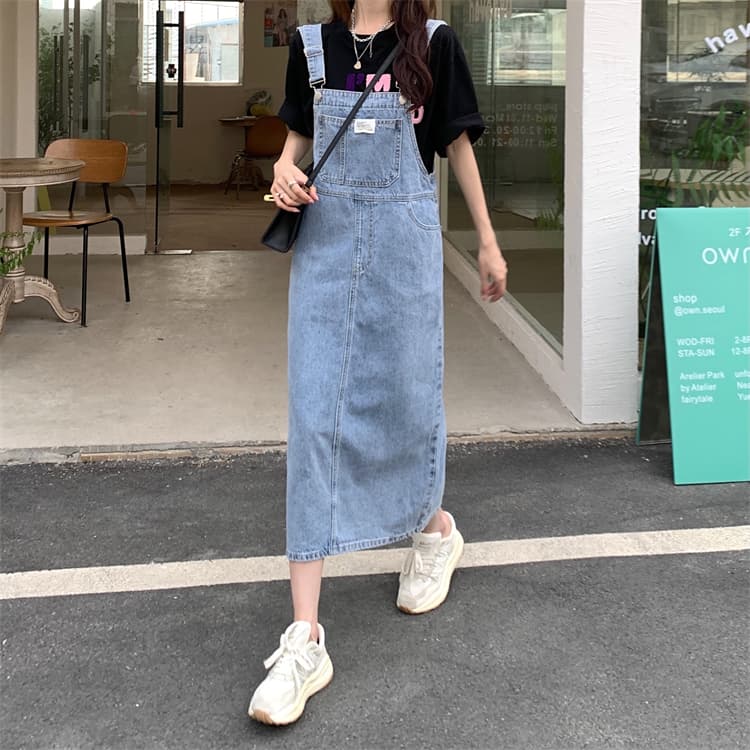デニムスカート ゆったりシルエットデニムサロペットスカート