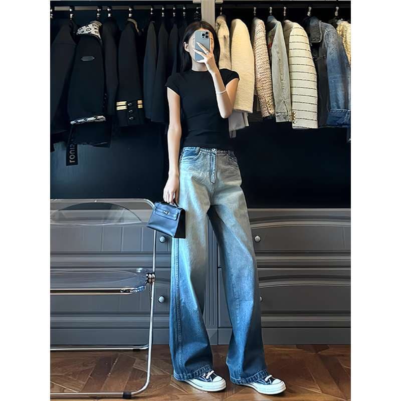 カジュアルスタイル グラデーションワイドデニム