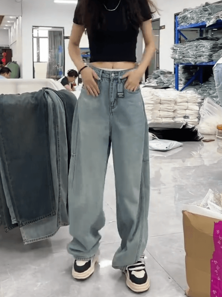 韓国スタイル オーバーサイズ・ワイドデニムパンツ