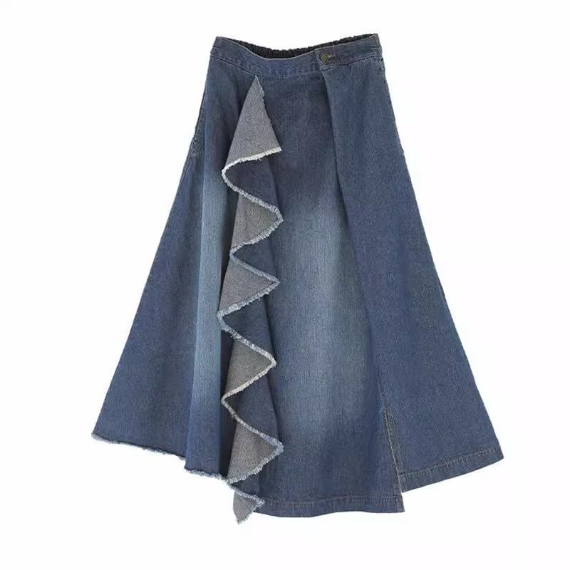 ラッフルフリル デニムフレアスカート