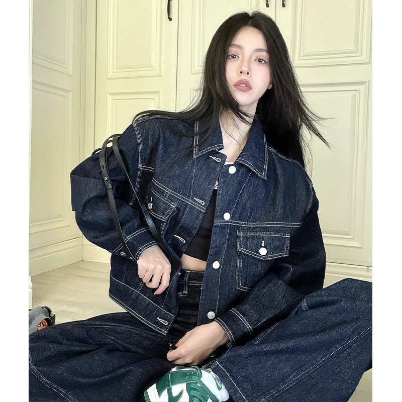 韓国スタイル オーバーサイズデニムジャケット＆ワイドパンツセット