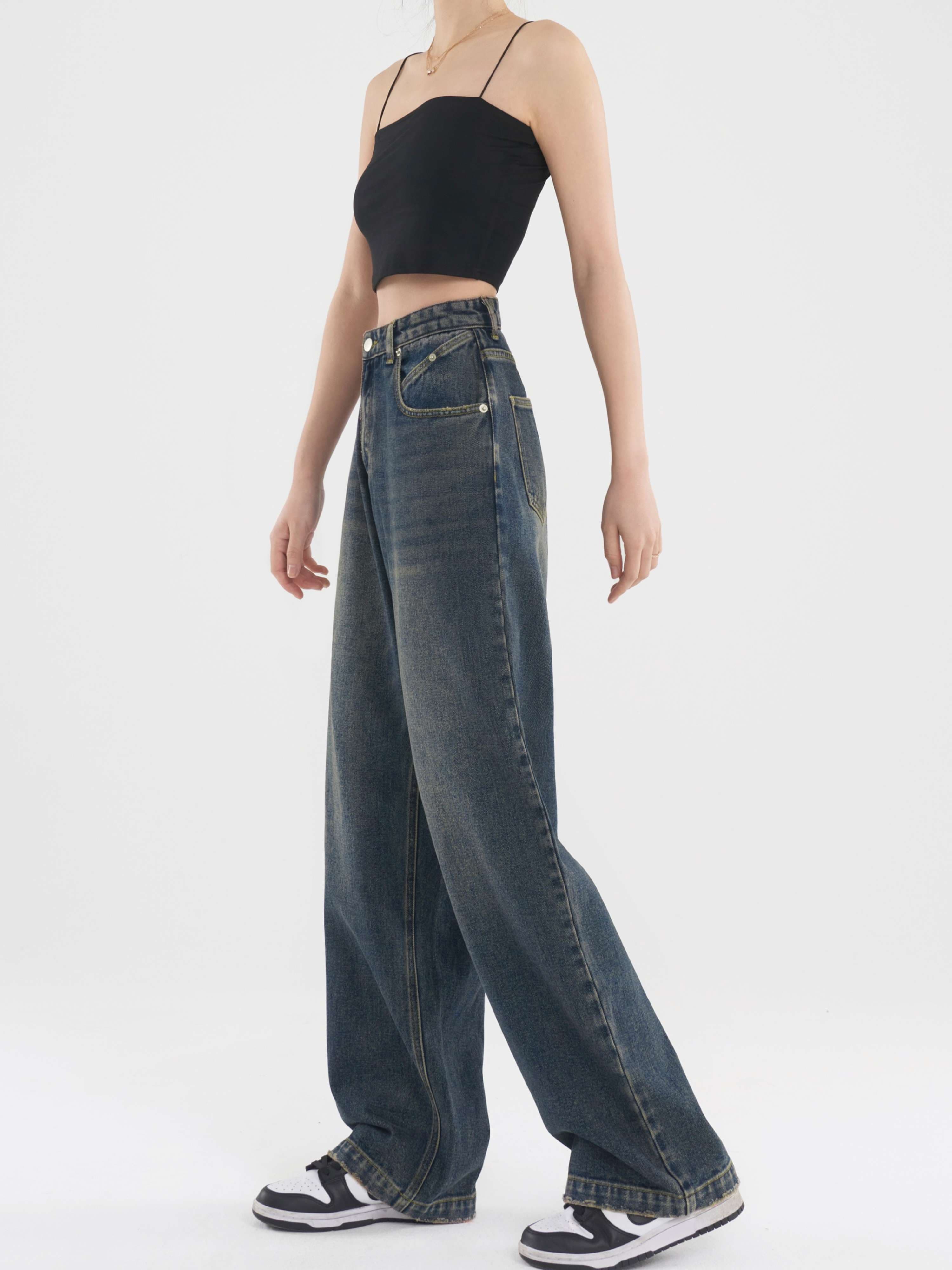 カジュアルスタイル ハイウエストワイドデニムパンツ