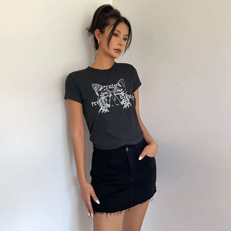 カジュアルスタイル　 フリンジデニムミニスカート