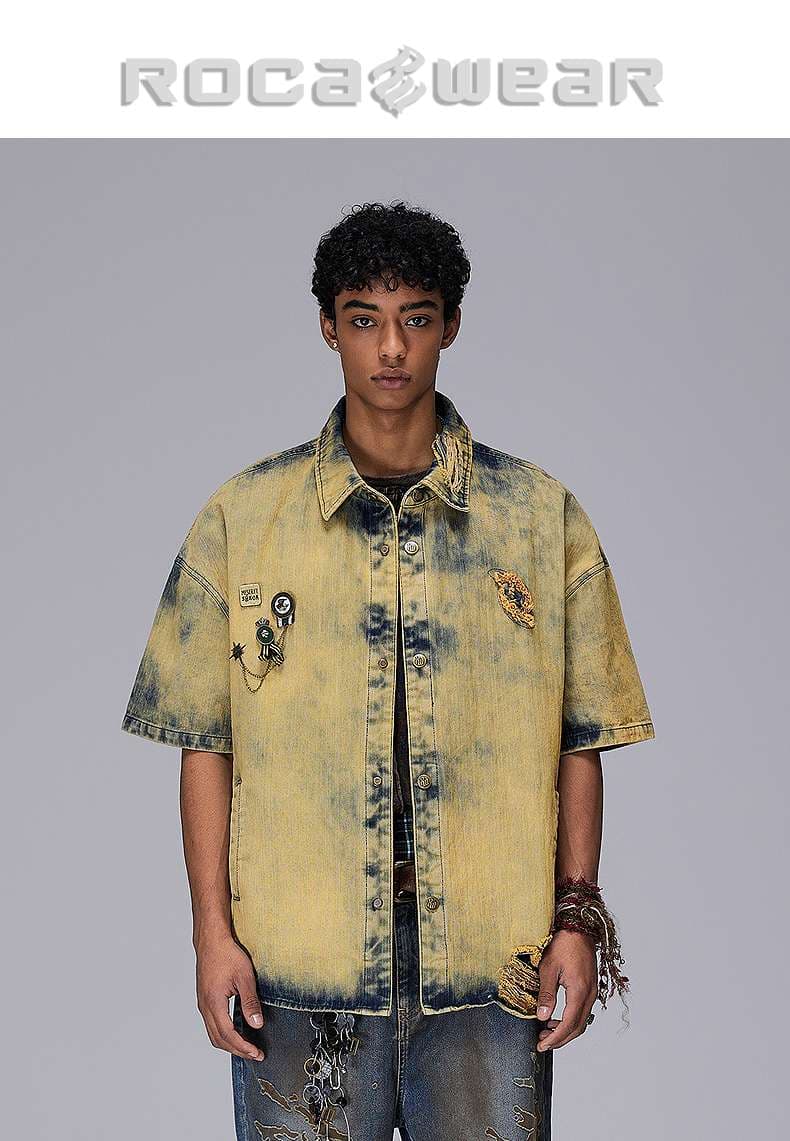 アメリカンカジュアル ヴィンテージ風タイダイデニムシャツ