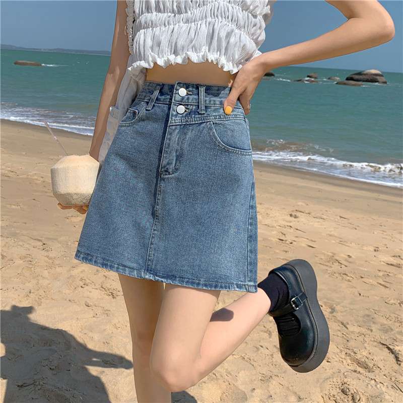 ビーチリゾート風Aラインデニムミニスカート