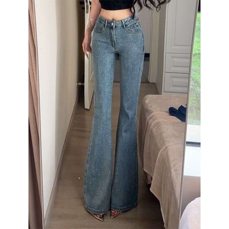 アメリカンスタイル アメリカンスタイル キラキラスパンコール付きフレアデニムジーンズ