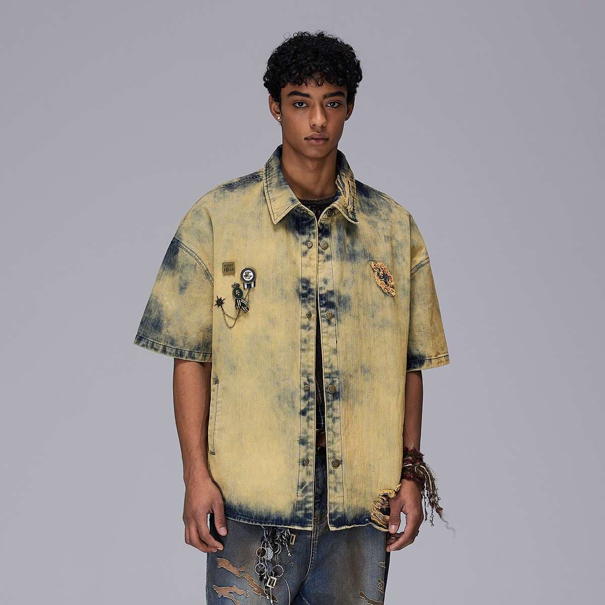 アメリカンカジュアル ヴィンテージ風タイダイデニムシャツ